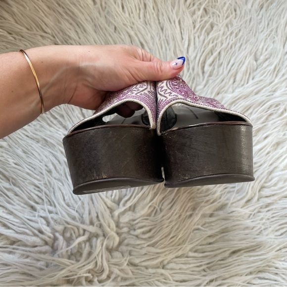 Giuseppe Zanotti Beige Canvas Embroidered Chunky Platform Sandal Slides Sz 37.5 - Picture 9 of 12